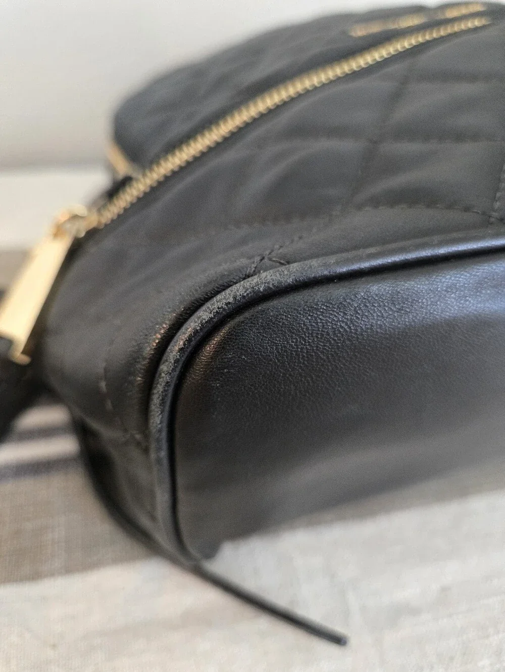 Michael Kors Black Quilted Leather Backpack with Gold Hardware